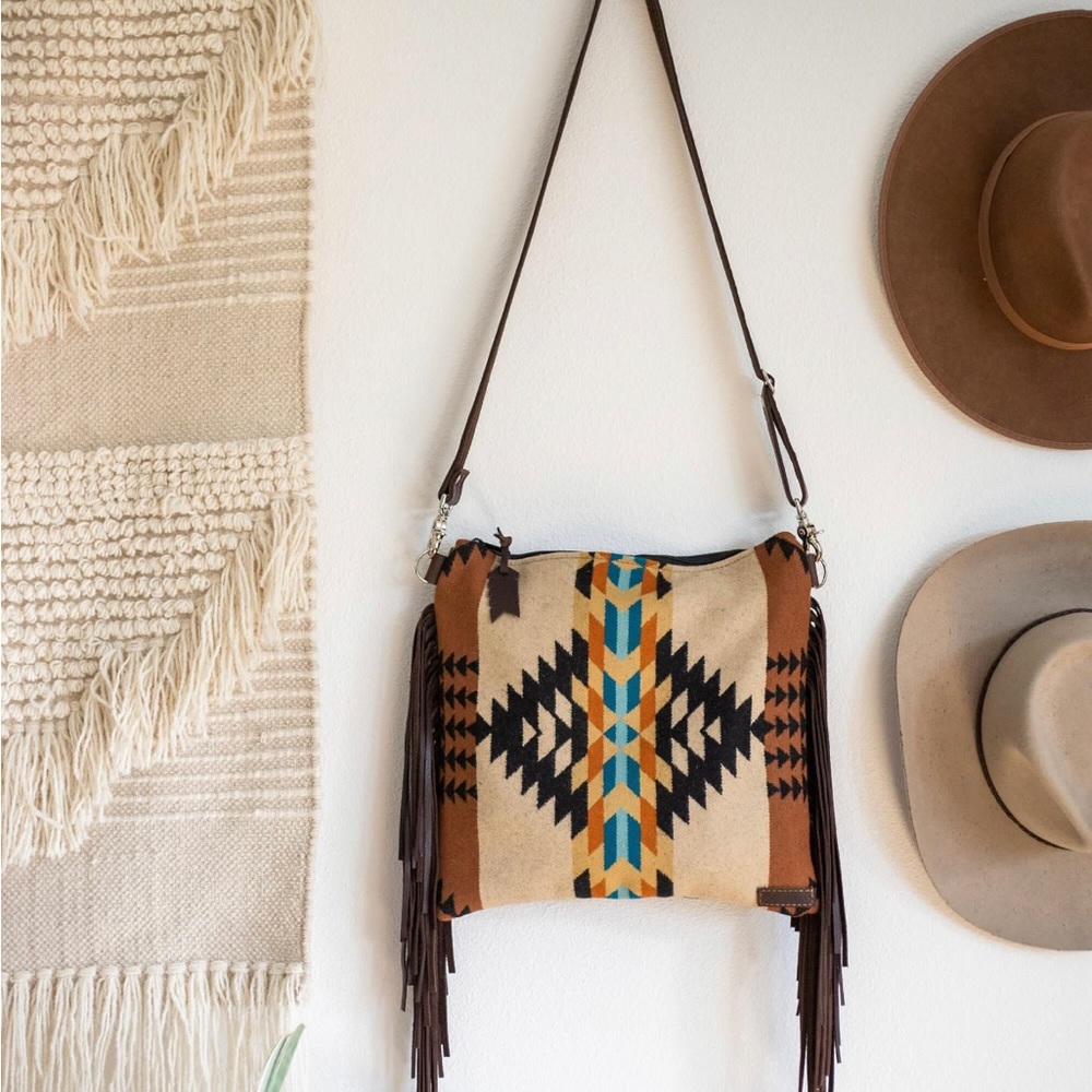 Western Fringe Purse in Native Wool and Leather,